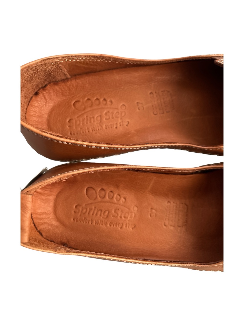Spring Step Ingrid Camel Brown Leather Laser Cut Perforated Slip On Loafers 37 - Picture 3 of 8